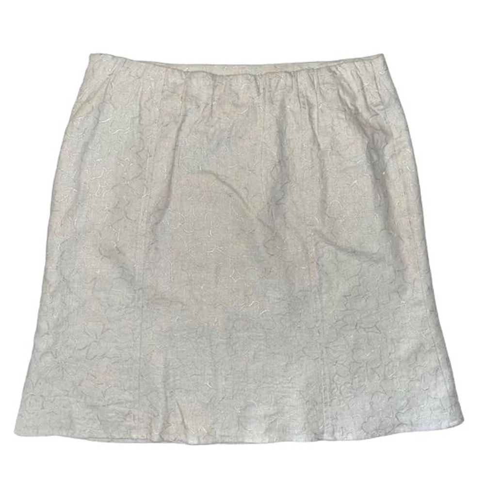Coldwater Creek‎ Cream Linen Blend Floral Embroidered A-Line Mini Skirt Petite L